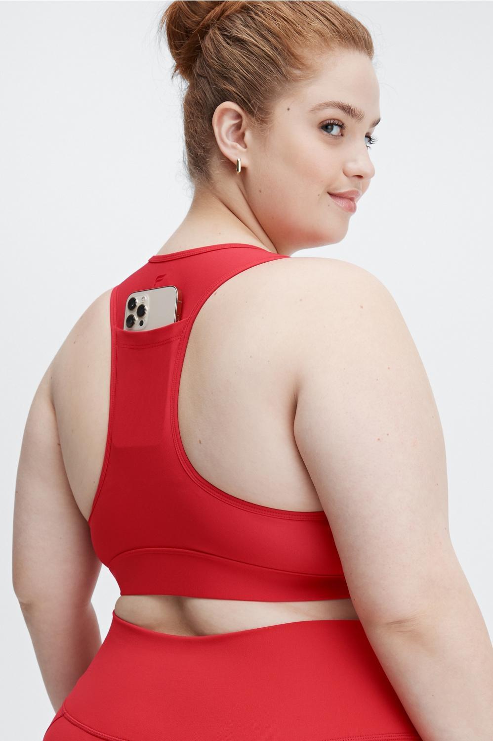 Fabletics On-the-Go Medium-Impact Sports Bra Womens Haute Red Size XXL Product Image