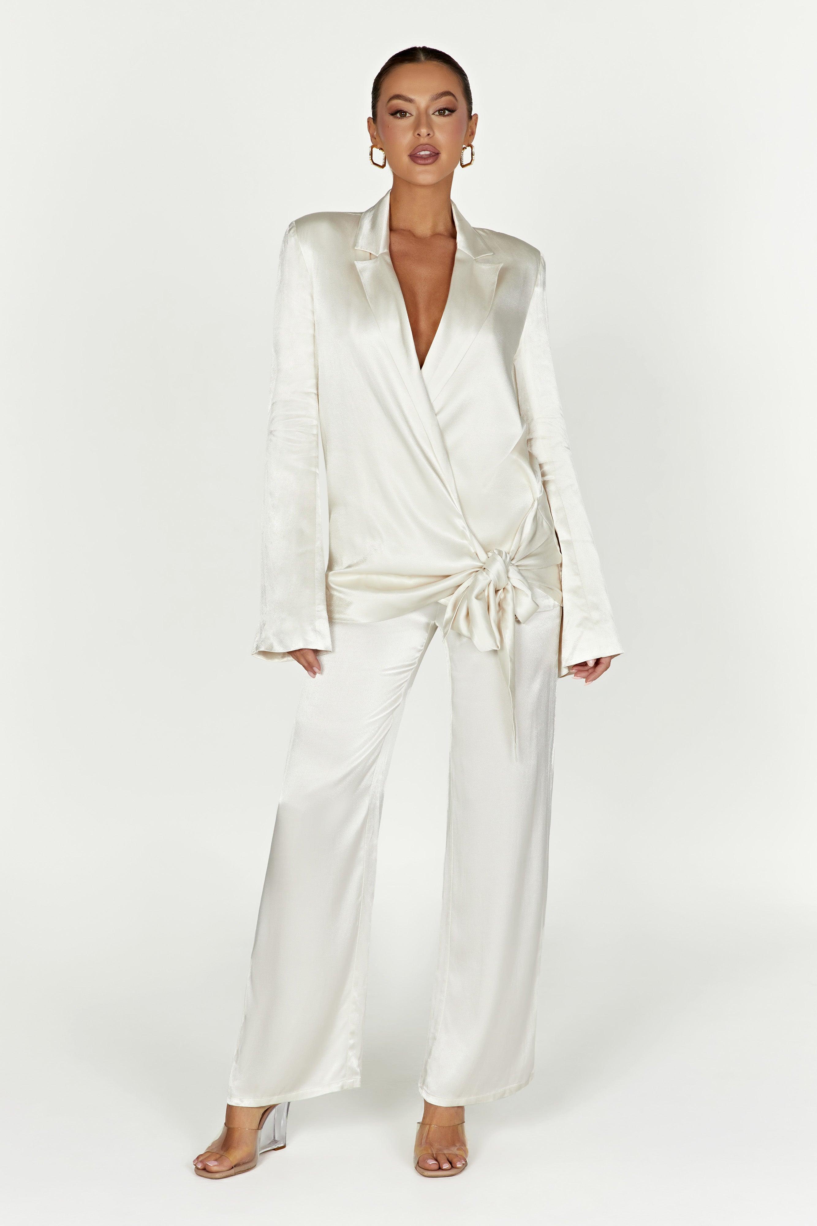 Aspyn Satin Blazer Jacket - Ivory Product Image