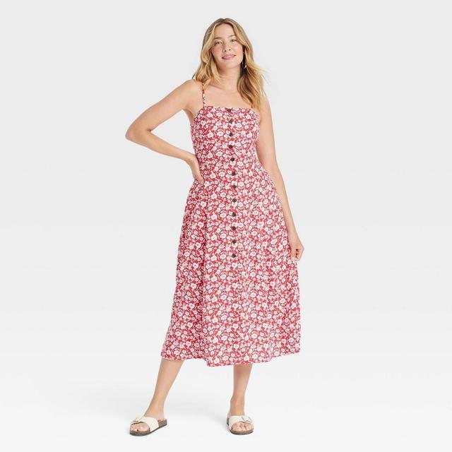 Womens Button-Front Midi Sundress - Universal Thread Red Floral XL Product Image