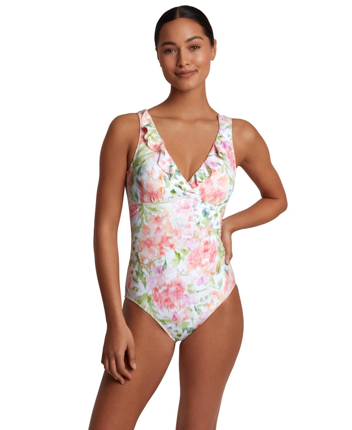 Women's Ruffled Floral-Print One-Piece Swimsuit Product Image