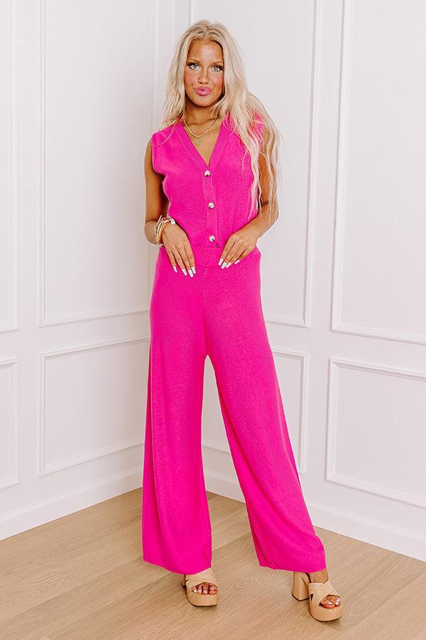 Uptown Brunch High Waist Knit Pants in Hot Pink Product Image