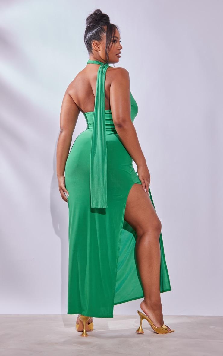 Plus Bright Green Slinky Choker Drape Detail Maxi Dress Product Image