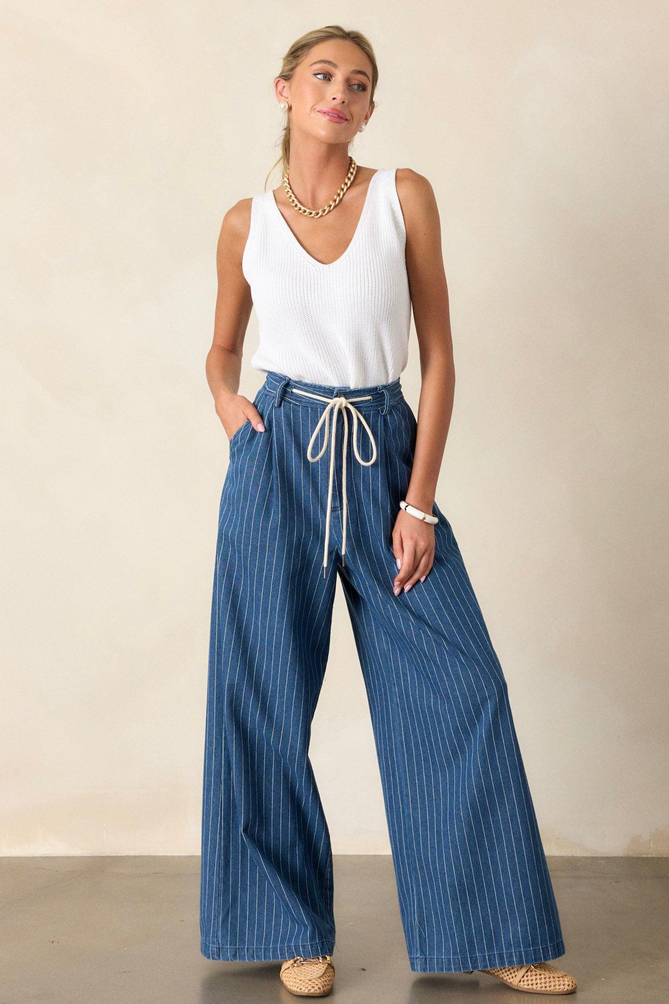 They Say Vision Blue Stripe Wide-Leg Pants Product Image