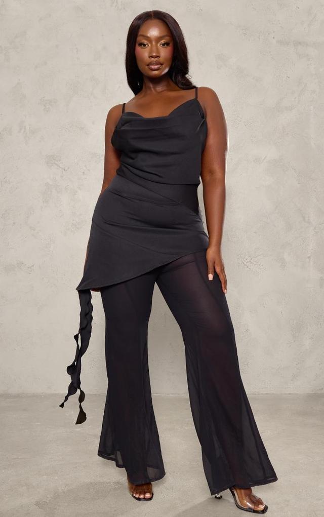 Plus Black Cowl Neck Long Overlay Jumpsuit Product Image