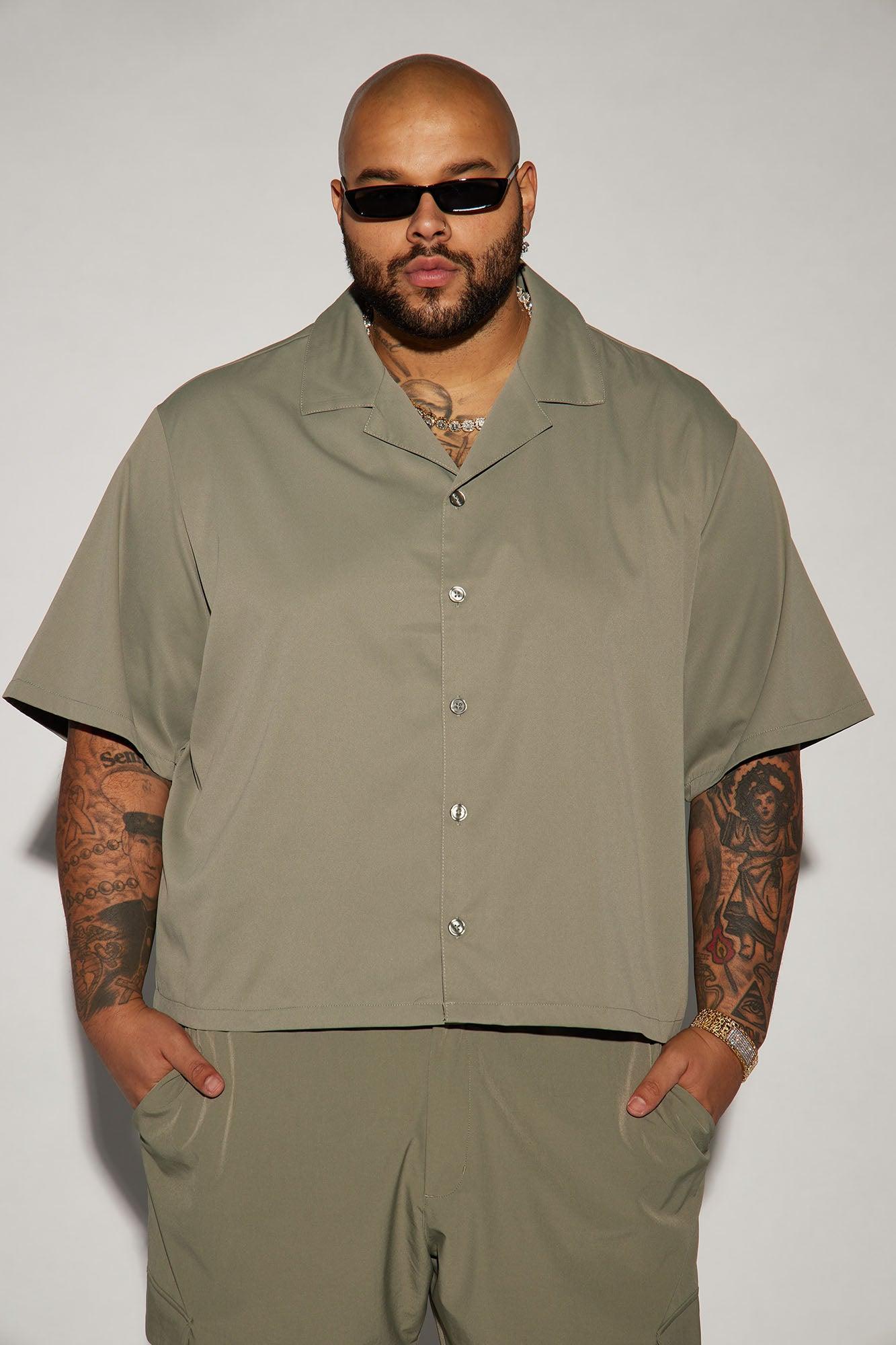 Milano Cropped Button Up Shirt - Olive Product Image