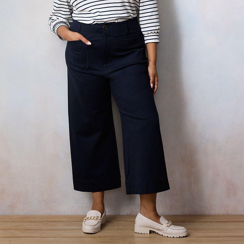 Plus Size LC Lauren Conrad Super High Rise Wide Leg Cropped Pants, Womens Dark Blue Product Image