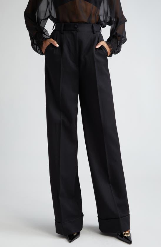 DOLCE & GABBANA Dolce&gabbana Pleated Cuff Hem Virgin Wool & Silk Trousers In Black Product Image