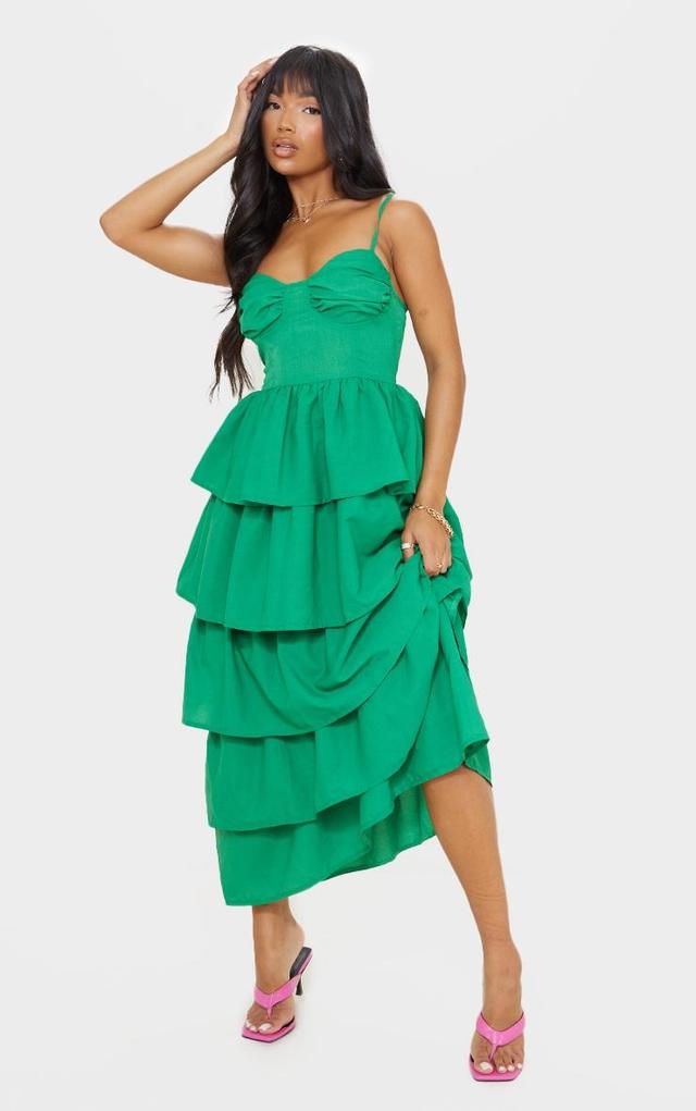 Bright Green Cup Detail Strappy Tiered Maxi Dress Product Image