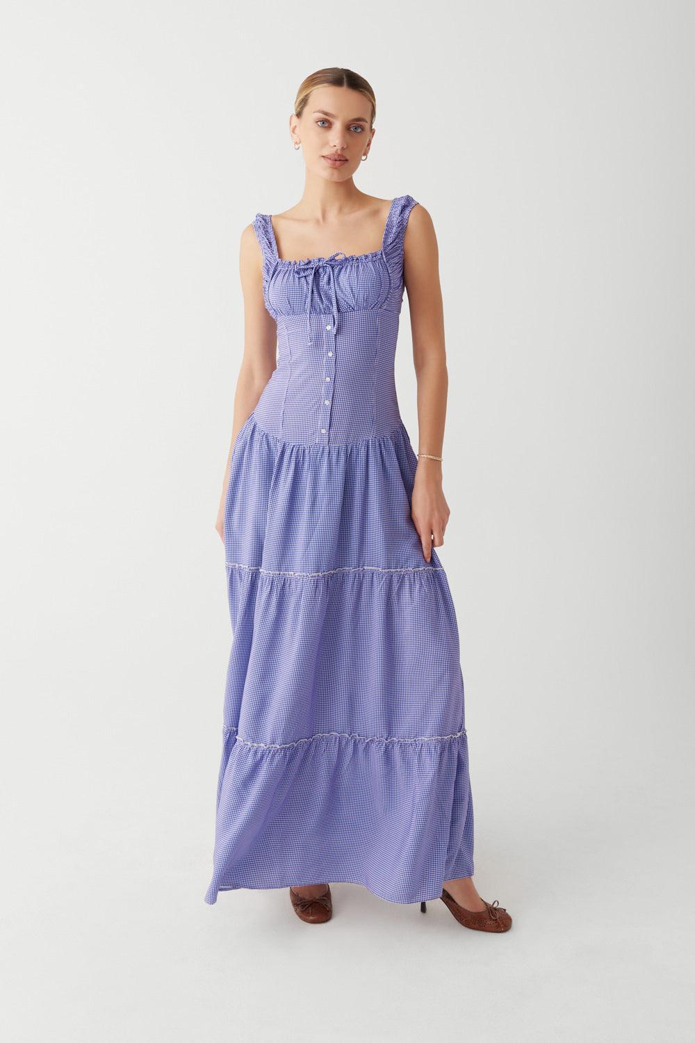 Christabelle Ruffle Maxi Dress - Sailor Gingham Product Image