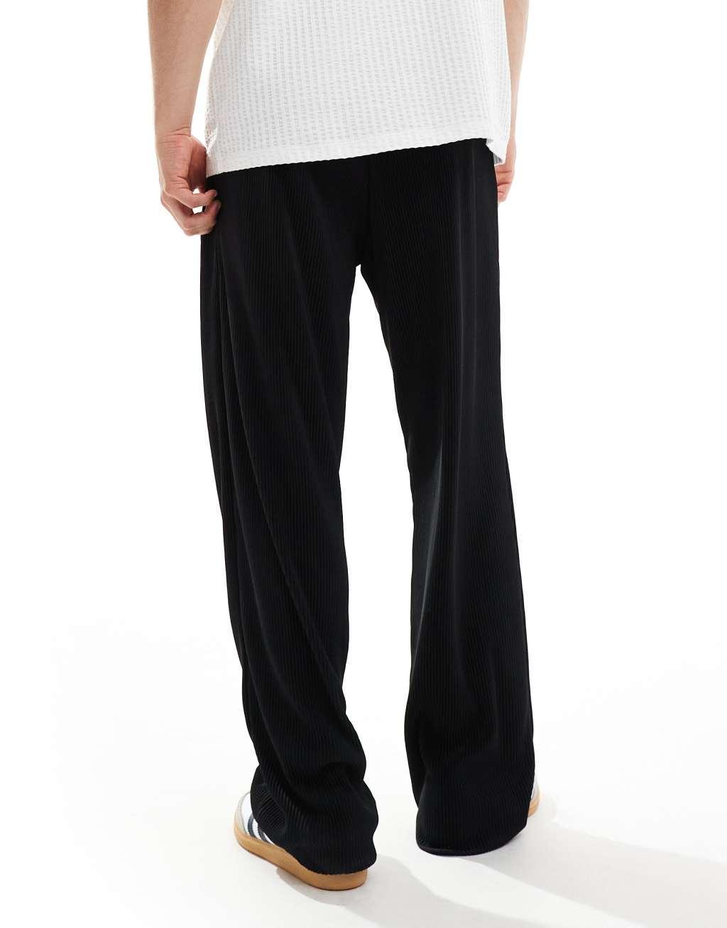 ASOS DESIGN smart wide leg plisse pants in black Product Image