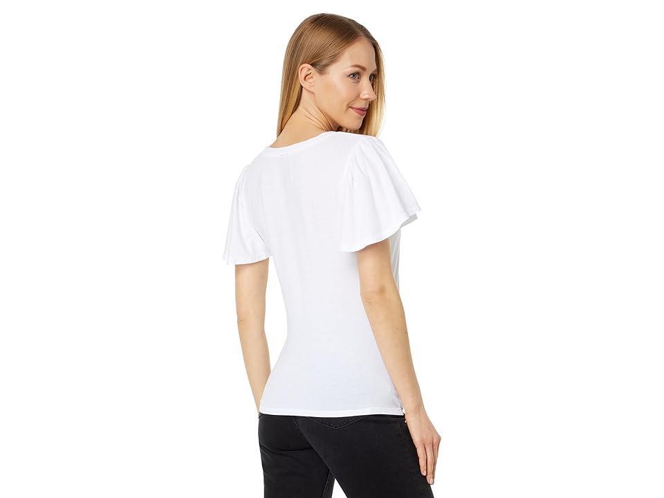 bobi Los Angeles Flutter Sleeve Shirred Front Tee (White) Women's Clothing Product Image