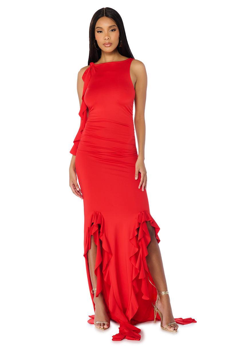 ITS A PARTY RUFFLED MAXI DRESS IN RED Product Image