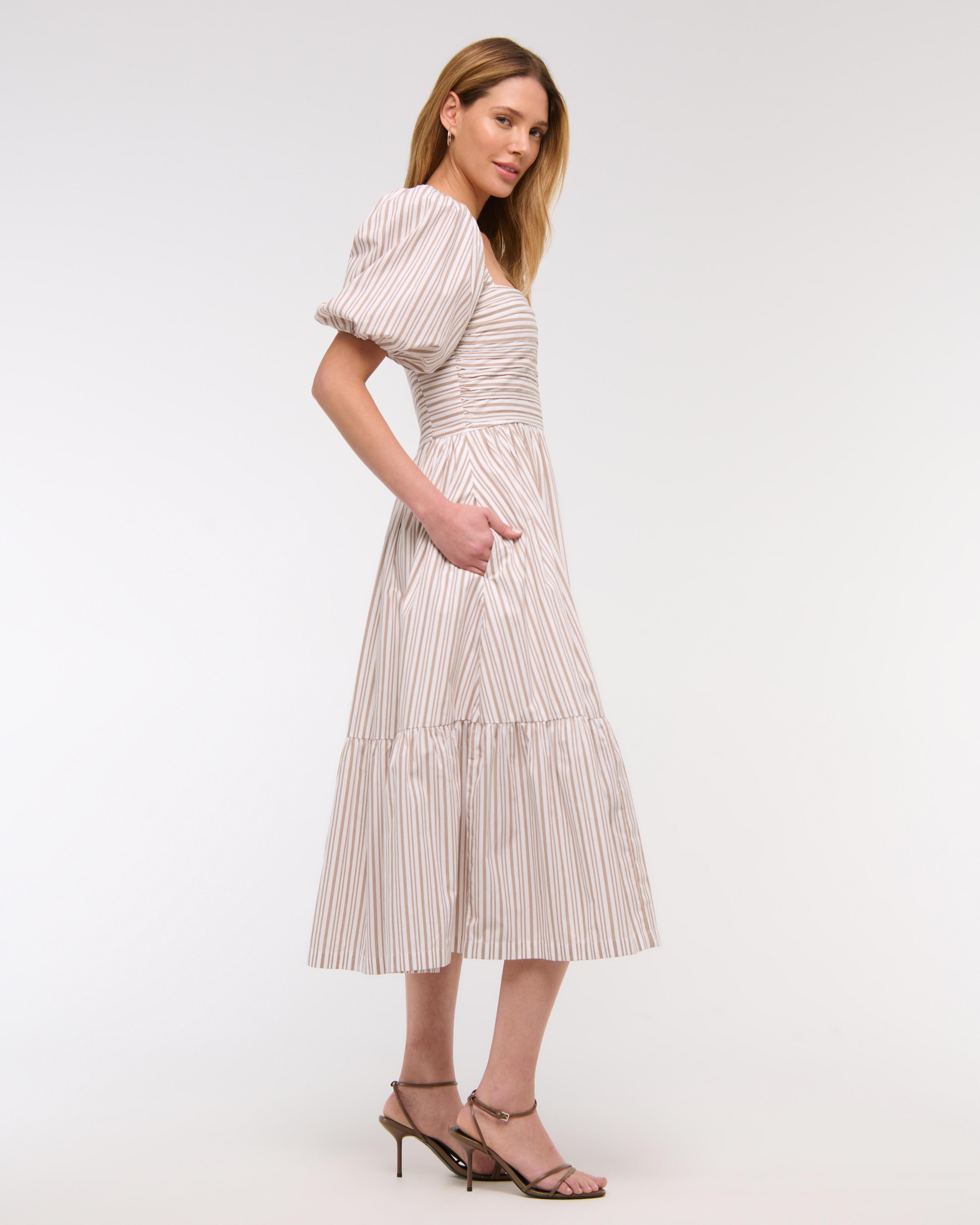 The A&F Emerson Poplin Puff Sleeve Midi Dress Product Image