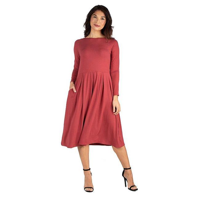 Womens 24Seven Comfort Apparel Long Sleeve Fit & Flare Dress with Pockets Product Image