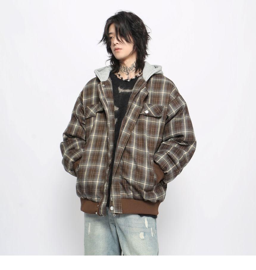 Plaid Hooded Zip Jacket Product Image