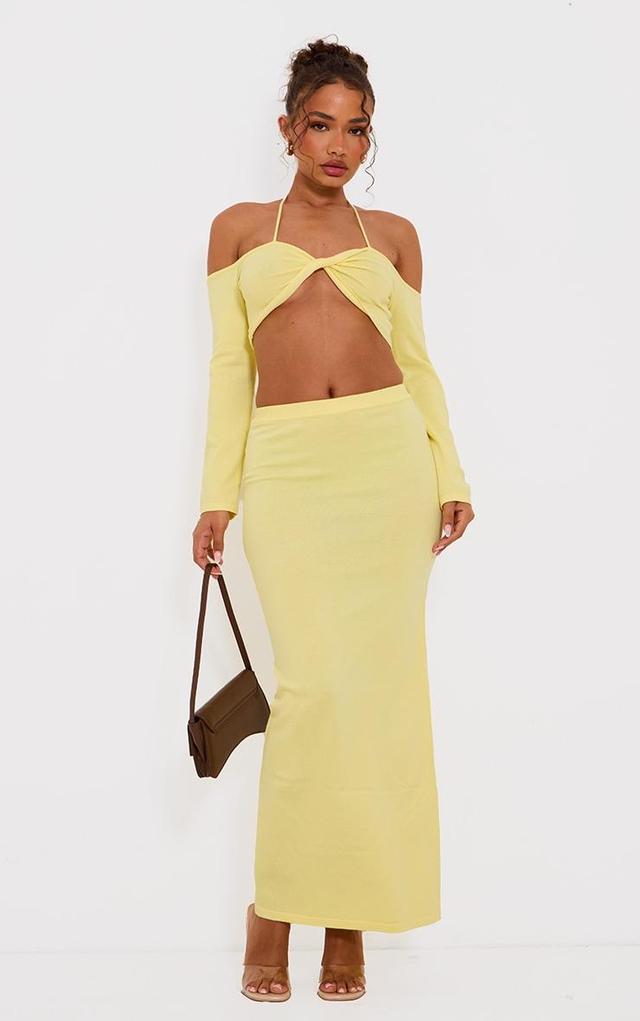 Petite Yellow Knitted Tie Waist Maxi Skirt Product Image