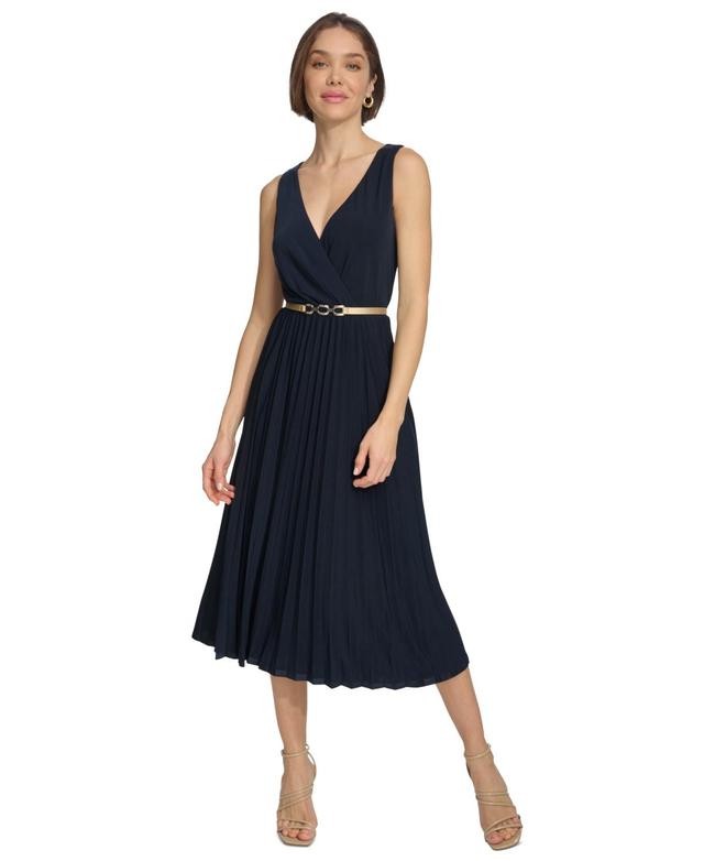 Women's Pleated Belted Midi Dress Product Image