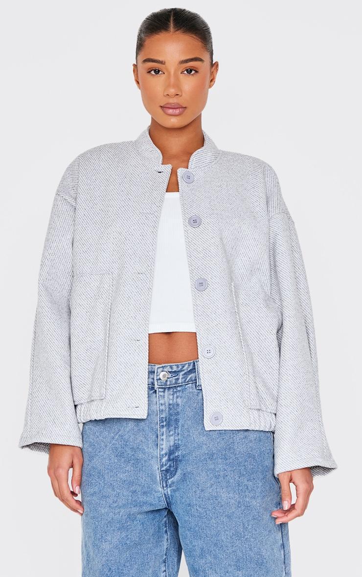 Grey Herringbone Oversized Bomber Product Image