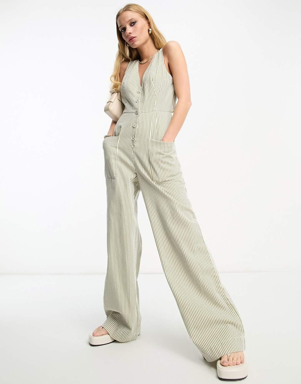 ASOS DESIGN button up jumpsuit in stripe Product Image