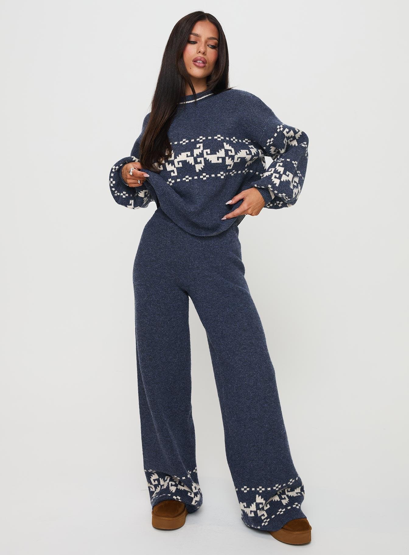 Alpine Knit Pants Navy / Cream Product Image