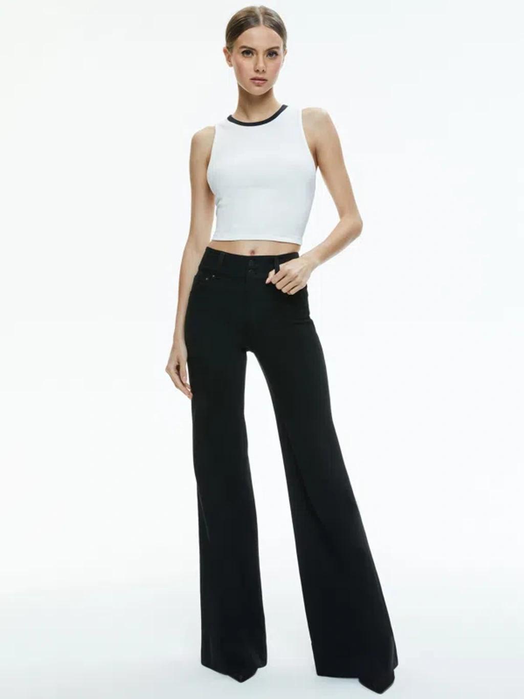 ALICE AND OLIVIA Andre Ribbed Cropped Tank Top In Off White/black Product Image