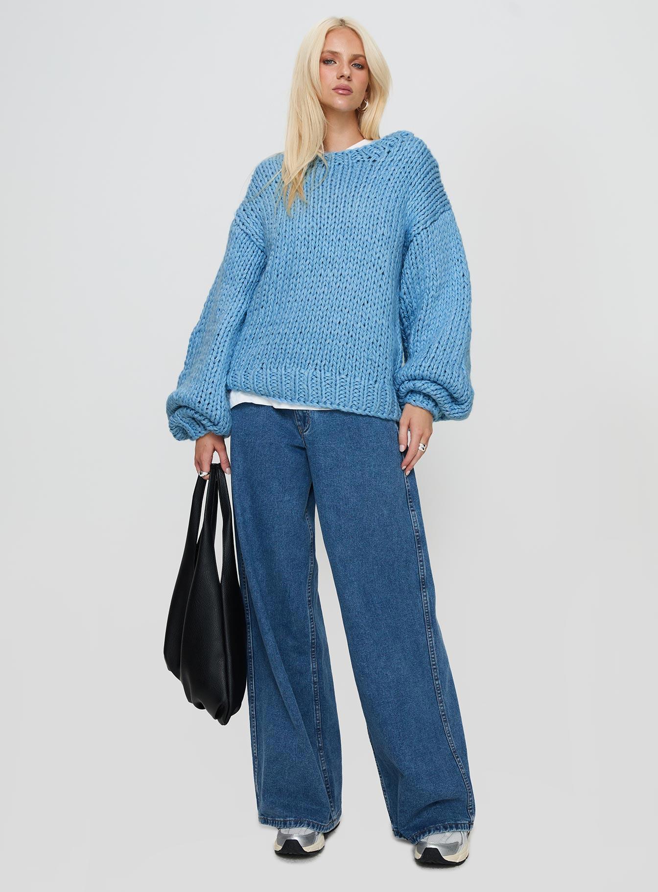 Arrowtown Hand Knit Sweater Blue Product Image