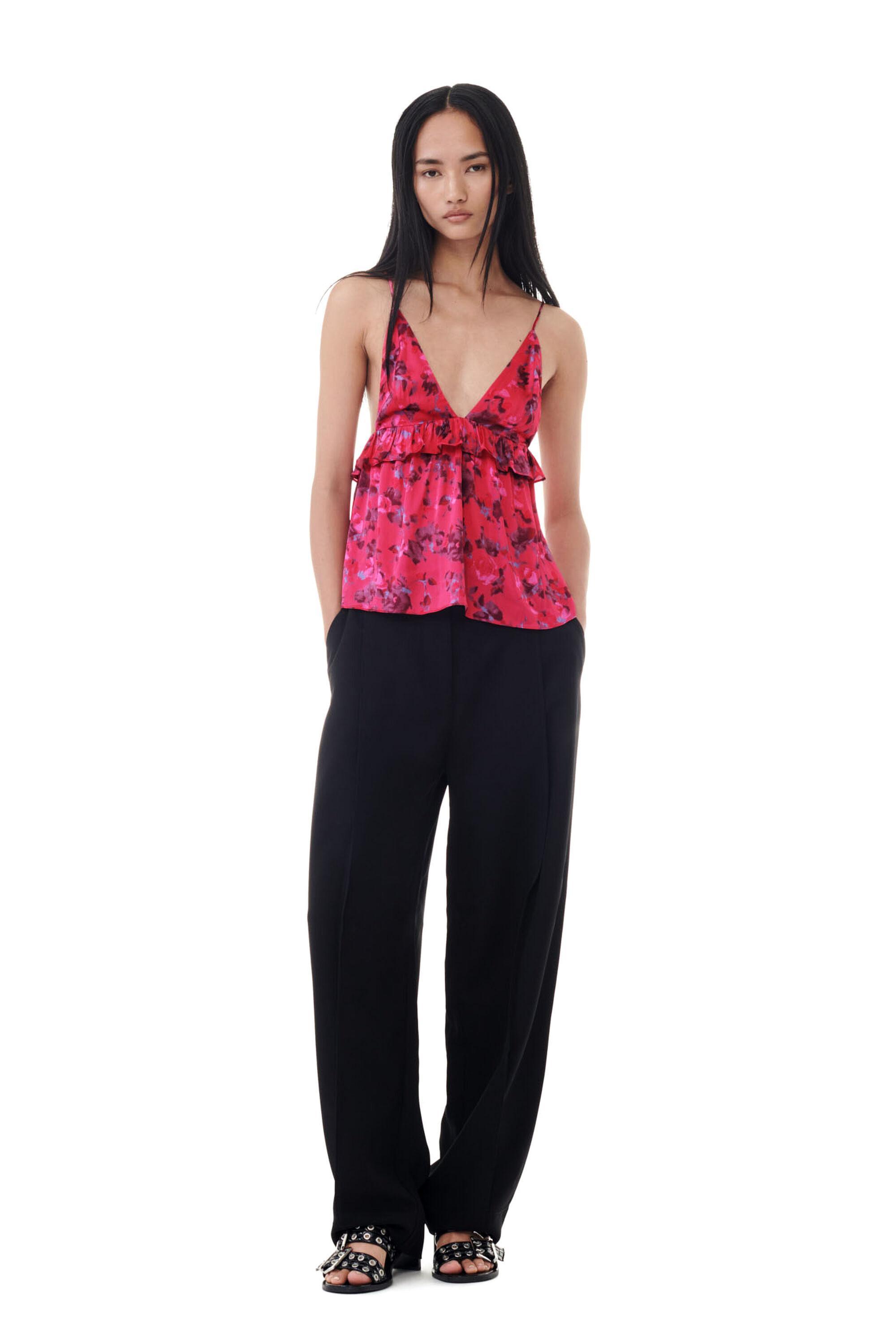 Black Drapey Melange Pleat Pants Product Image