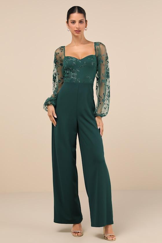 Darling Charisma Emerald Mesh Embroidered Jumpsuit Product Image