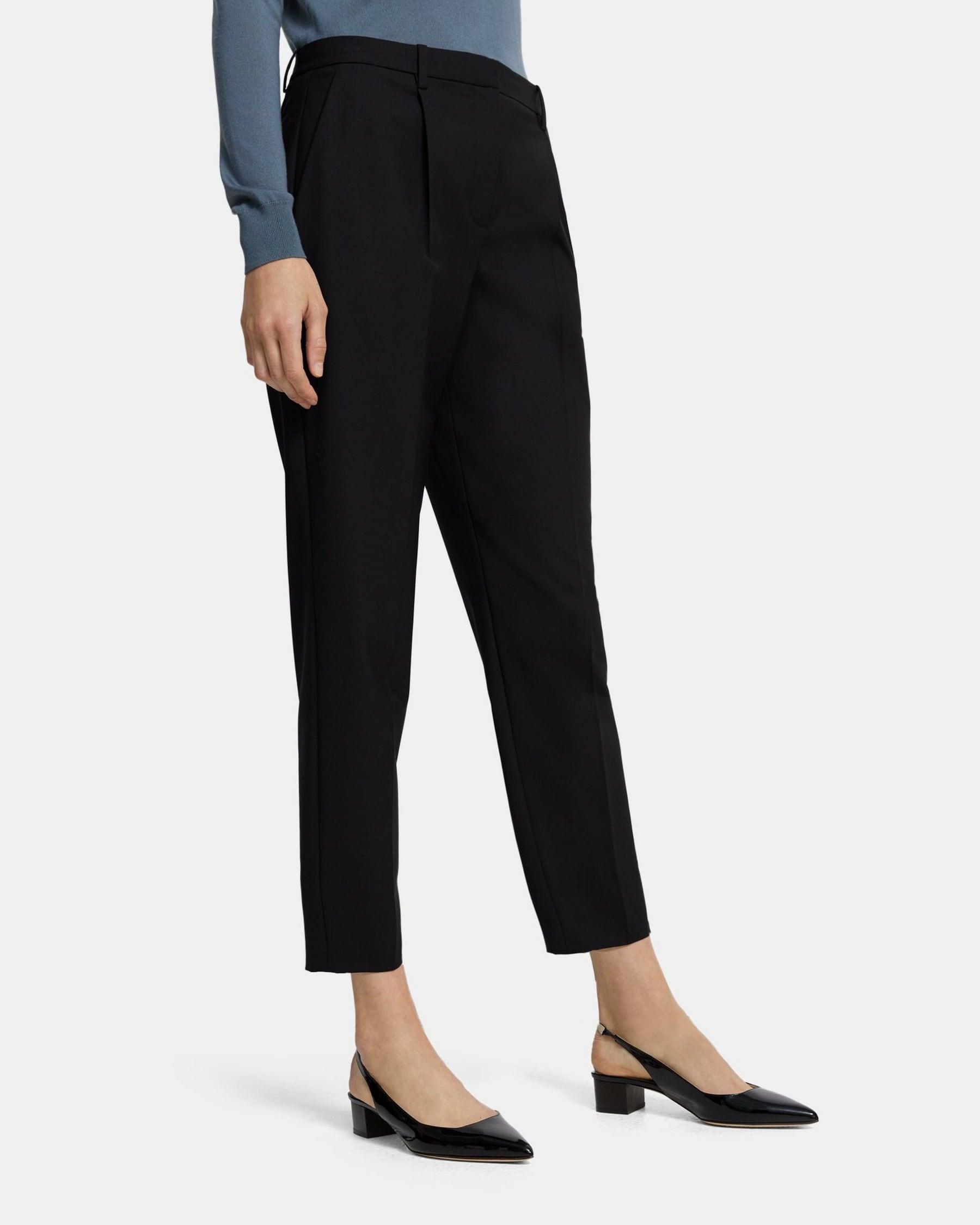 Pleated Slim Cropped Pant in Stretch Wool Product Image