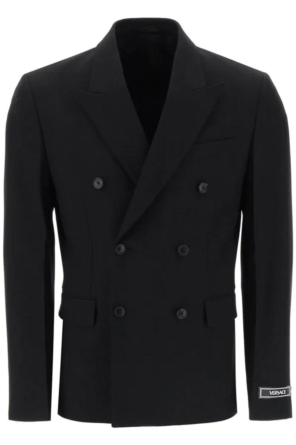 Men's Double-breasted Wool Blazer In Black Product Image