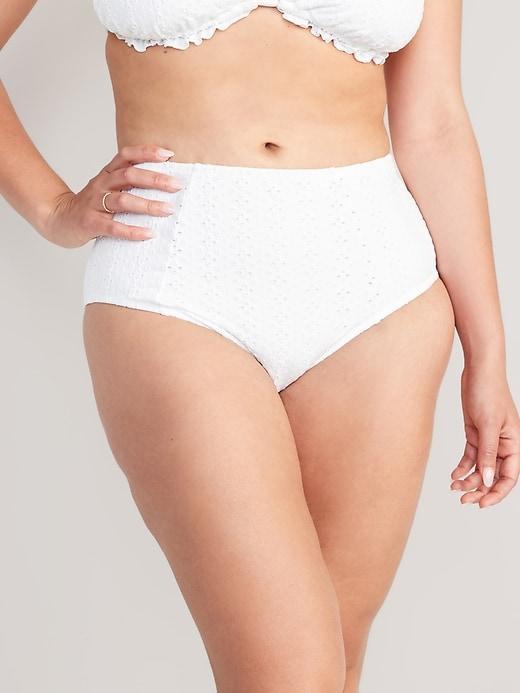 High-Waisted Eyelet Bikini Swim Bottoms Product Image