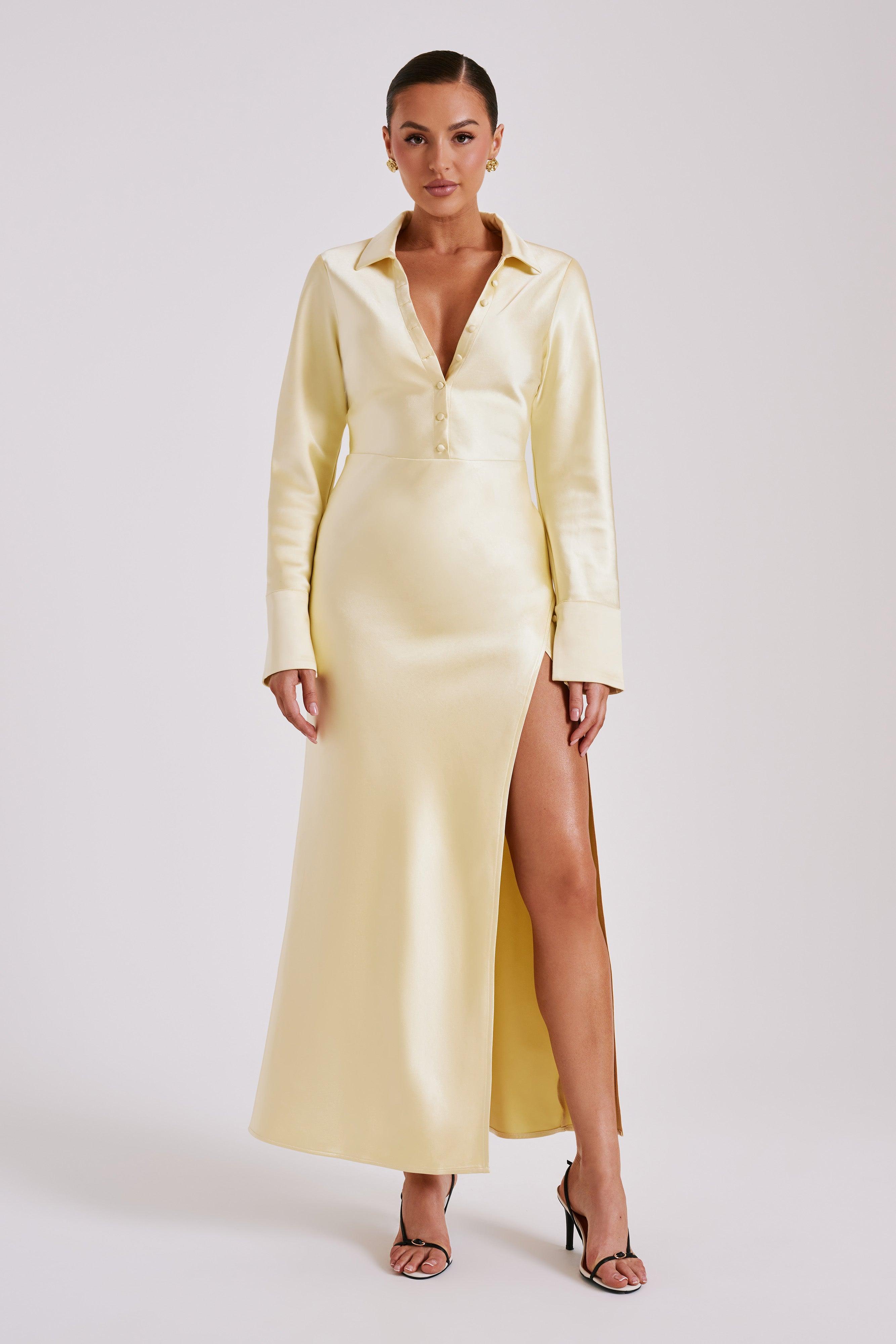 Whitley Satin Collared Maxi Dress - Butter product image