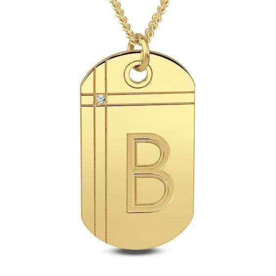 Men's Diamond Accent Engravable Initial Dog Tag Pendant (1 Initial) Product Image