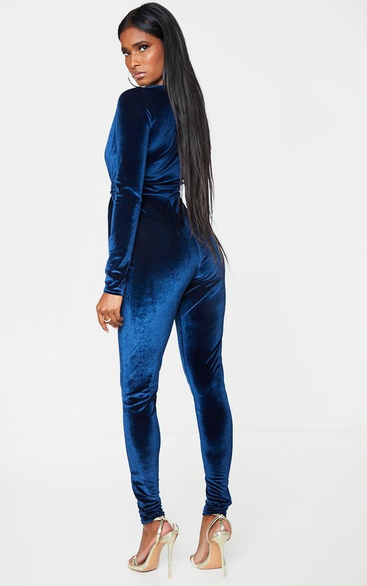 Navy Velvet Deep Plunge Tie Waist Jumpsuit Product Image