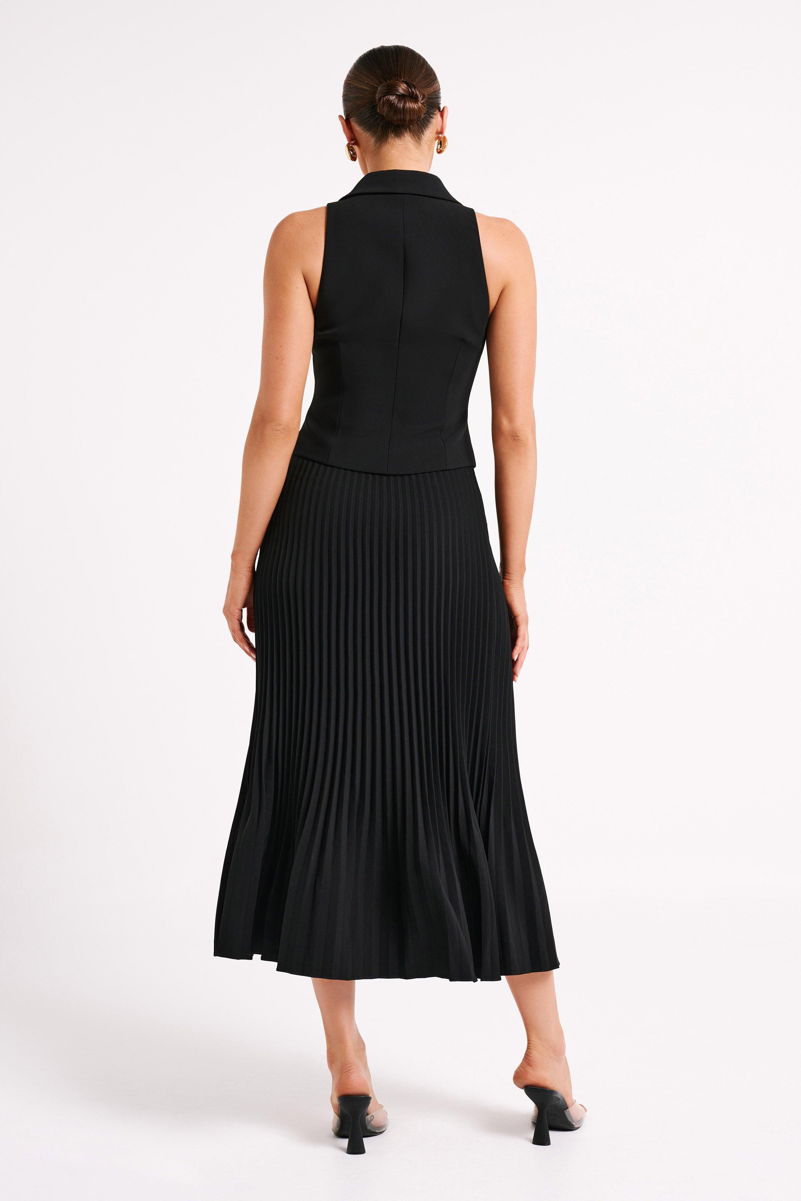 Twyla Pleated Suiting Maxi Skirt - Black Product Image