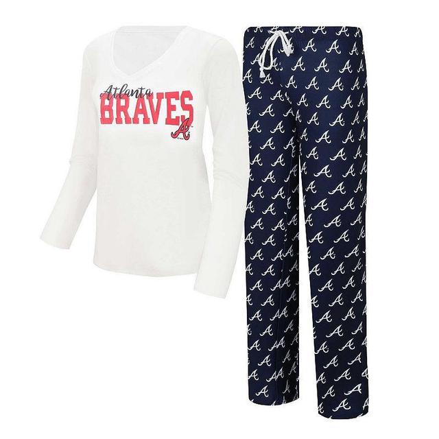 Womens Concepts Sport /Navy Atlanta Braves Long Sleeve V-Neck T-Shirt & Gauge Pants Sleep Set Product Image