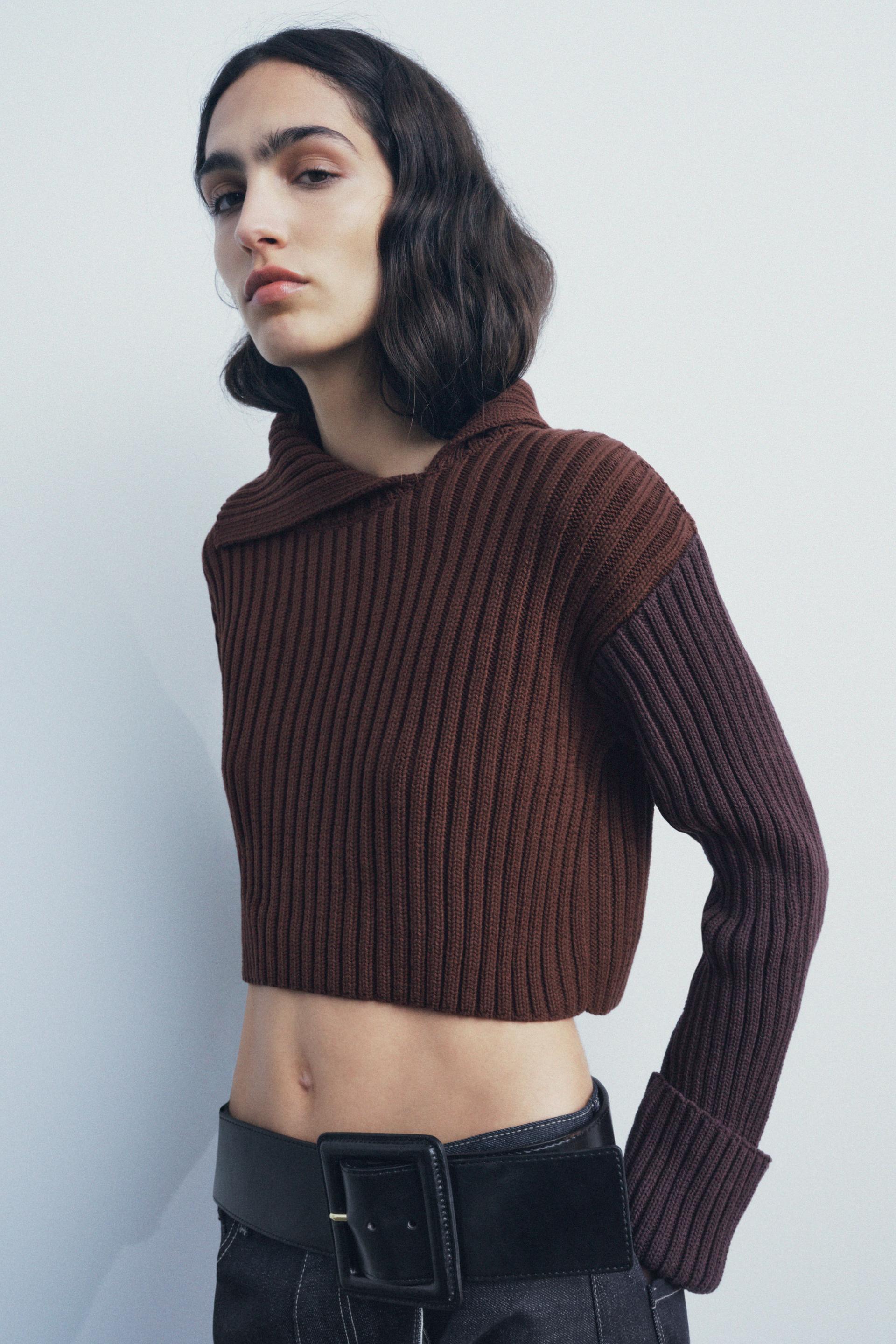 RIB KNIT CROP SWEATER Product Image