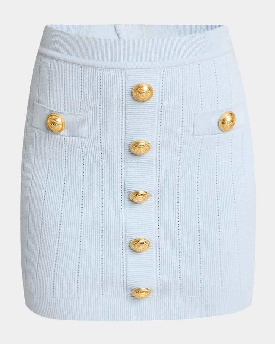 2-Pockets Button-Front Rib Mini Skirt Product Image