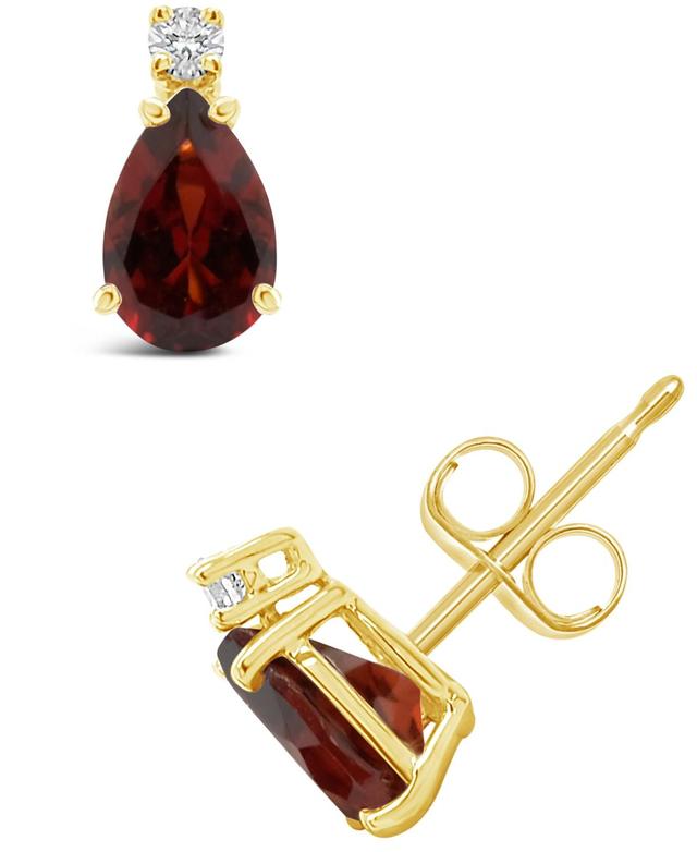 Celebration Gems 14k Gold Gemstone & Diamond Accent Stud Earrings, Womens, Red Product Image