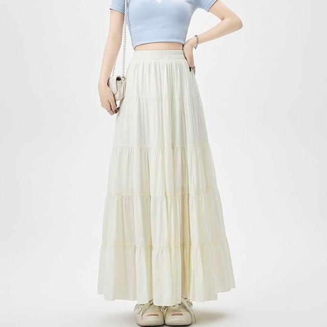 High Waist Plain Maxi A-Line Skirt Product Image