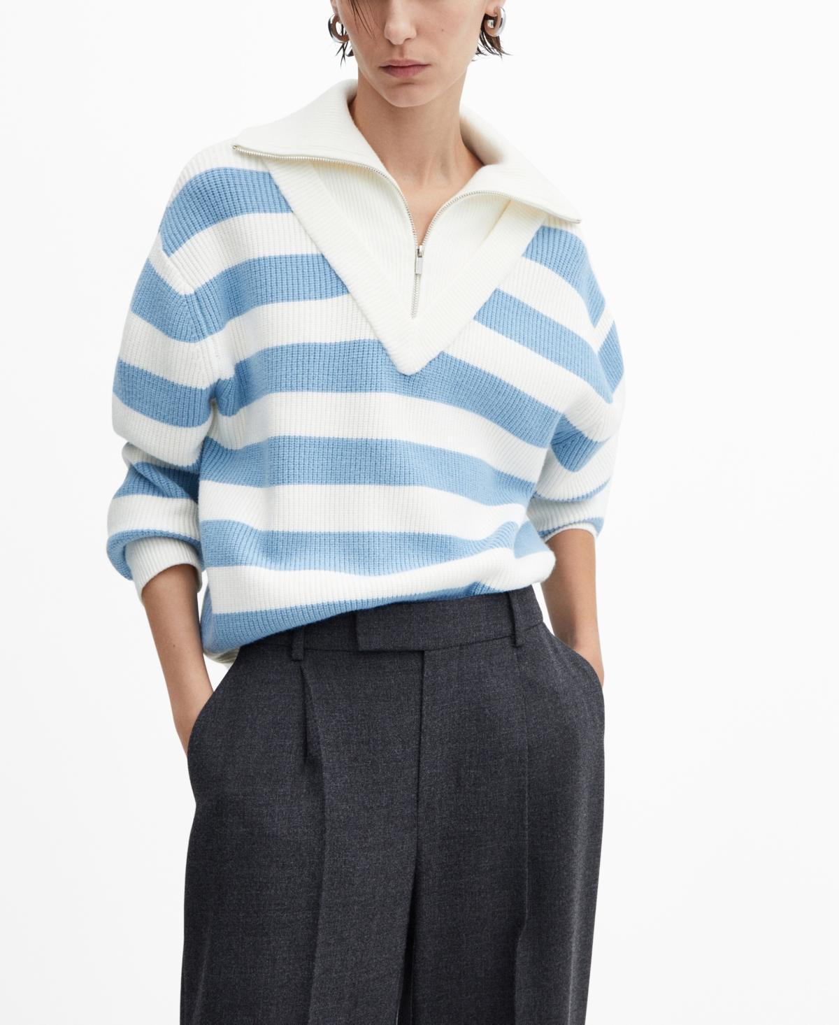 MANGO Stripe Rib Half Zip Sweater Product Image