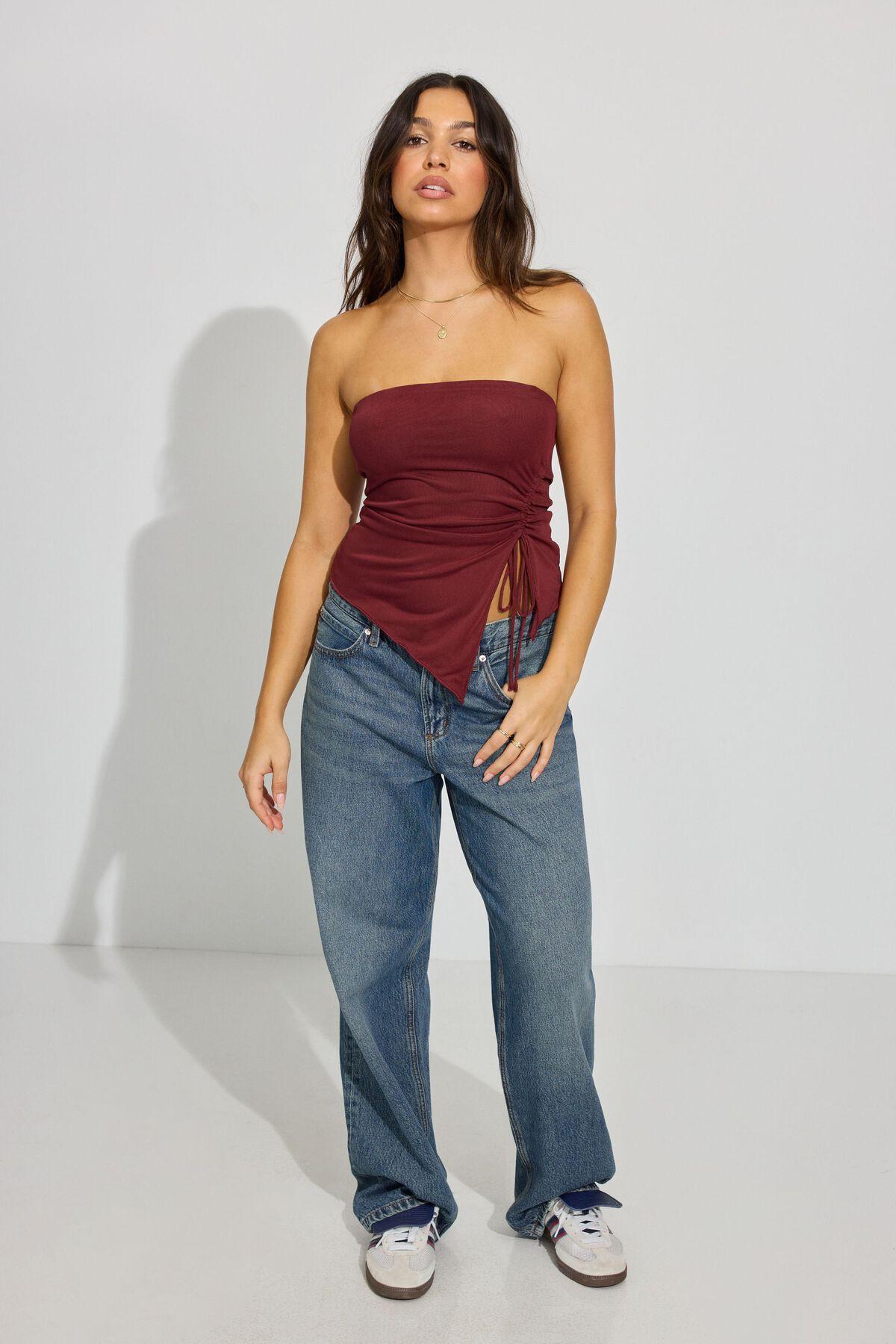 Shirred Asymmetric Tube Top Product Image