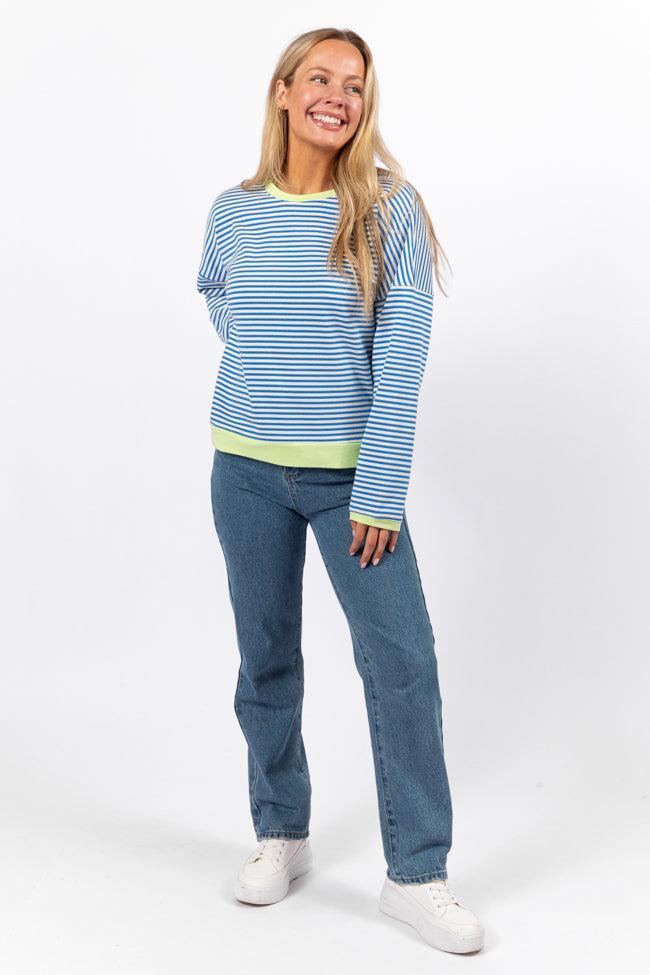 Think On It Blue Striped Contrast Trim Pullover Product Image