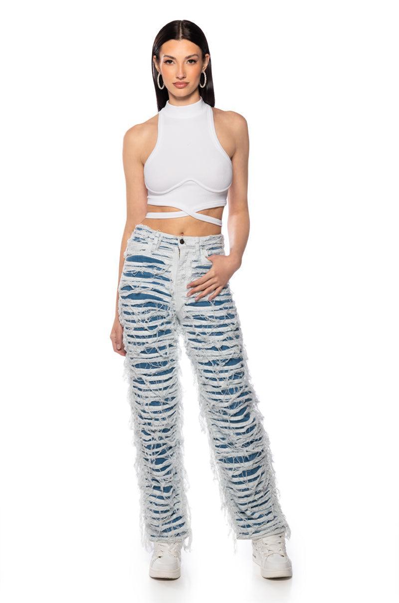 JENNA SHREDDED STRAIGHT LEG JEANS Product Image