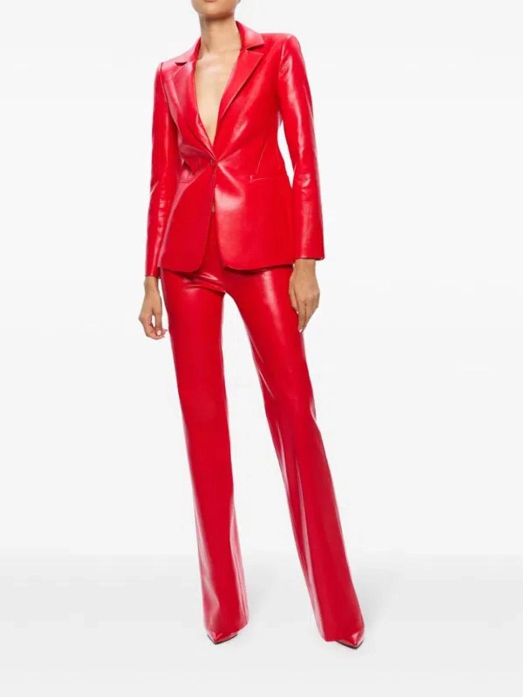 ALICE AND OLIVIA Macey Fitted Vegan Leather Blazer In Bright Ruby Product Image