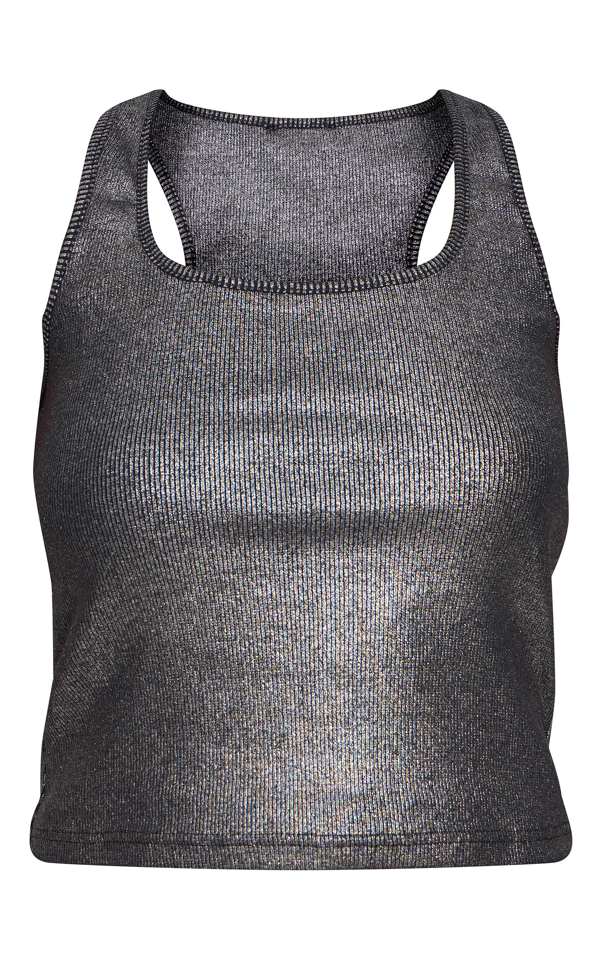 Silver Metallic Ribbed Scoop Neck Long Vest Top Product Image