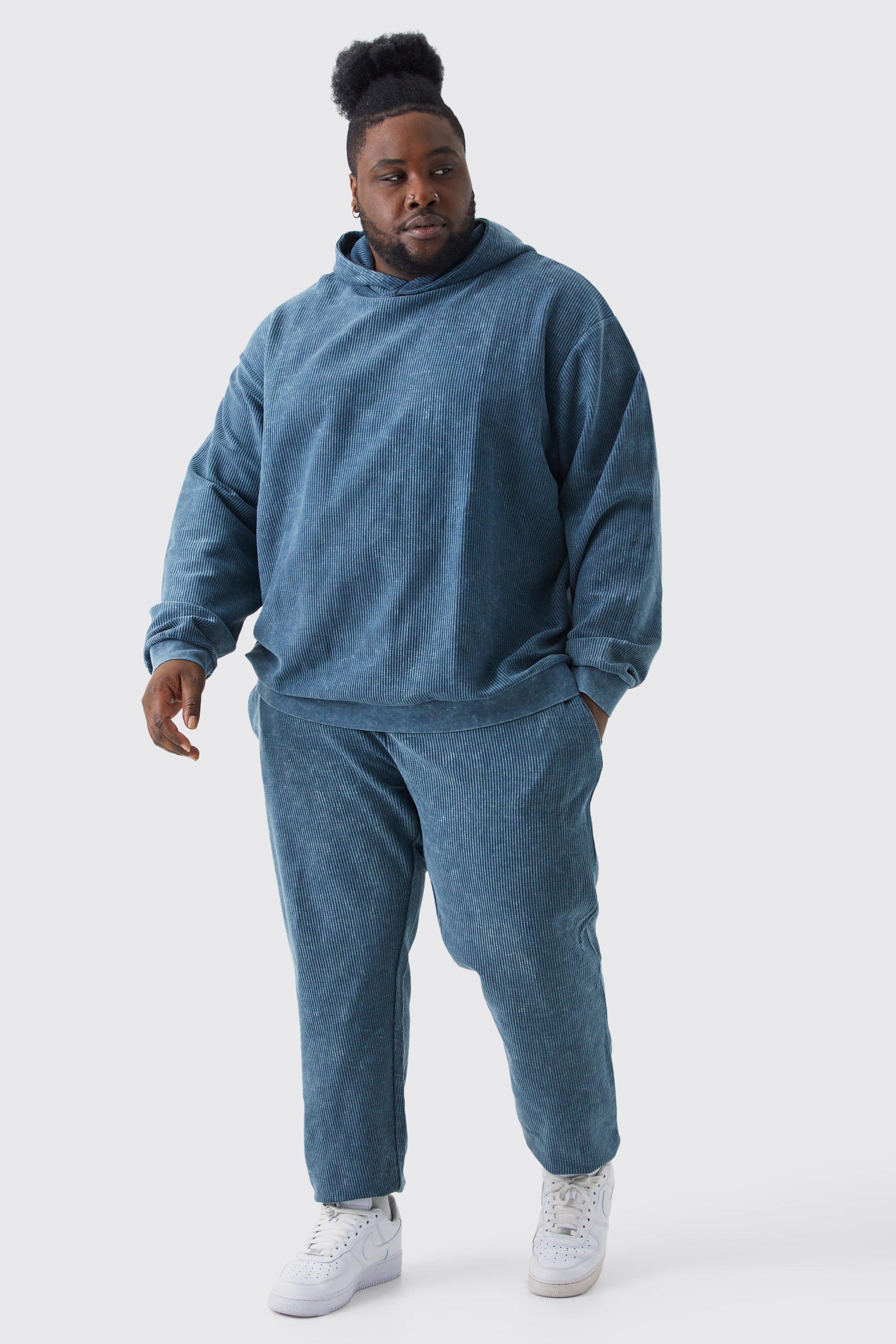 Plus Oversized Washed Cord Hooded Tracksuit | boohooMAN USA Product Image