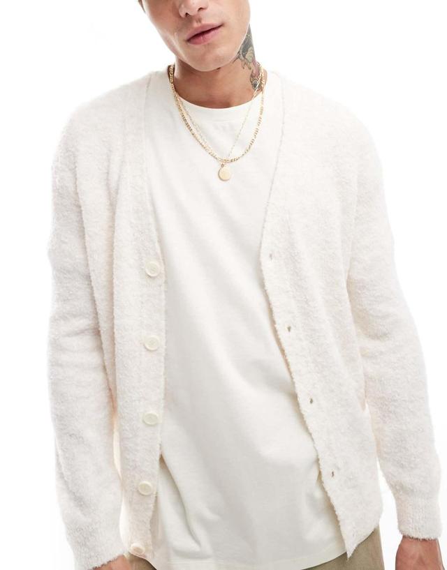 ASOS DESIGN lightweight knitted boucle cardigan in ecru Product Image