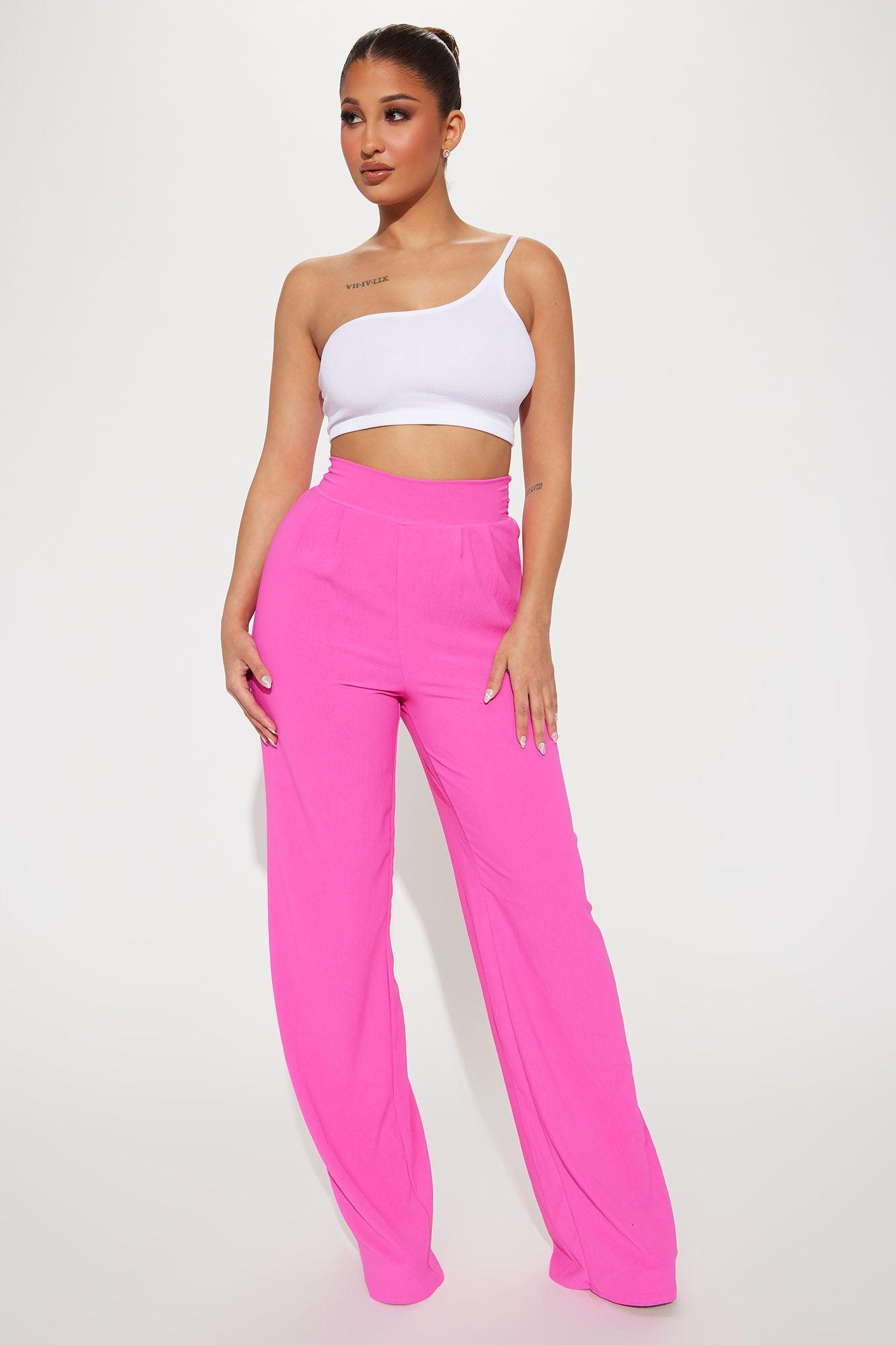 Chase My Love Wide Leg Textured Pant - Hot Pink Product Image