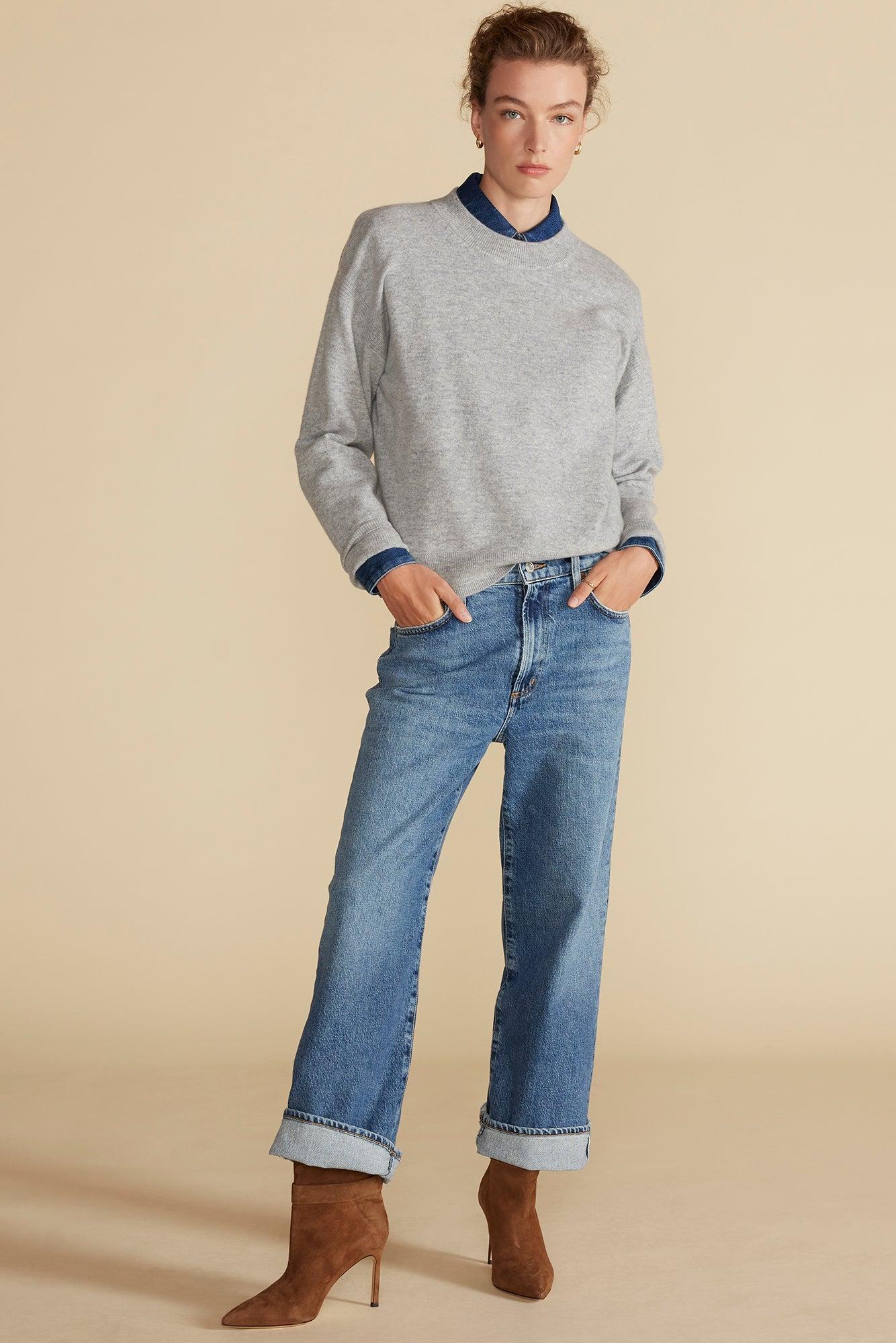 Pearl Cashmere Sweater - Heather Grey Product Image